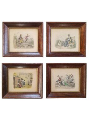 Borghese Children's Prints 19th-Century Theme VTG  40s-50s Rare Set of 4
